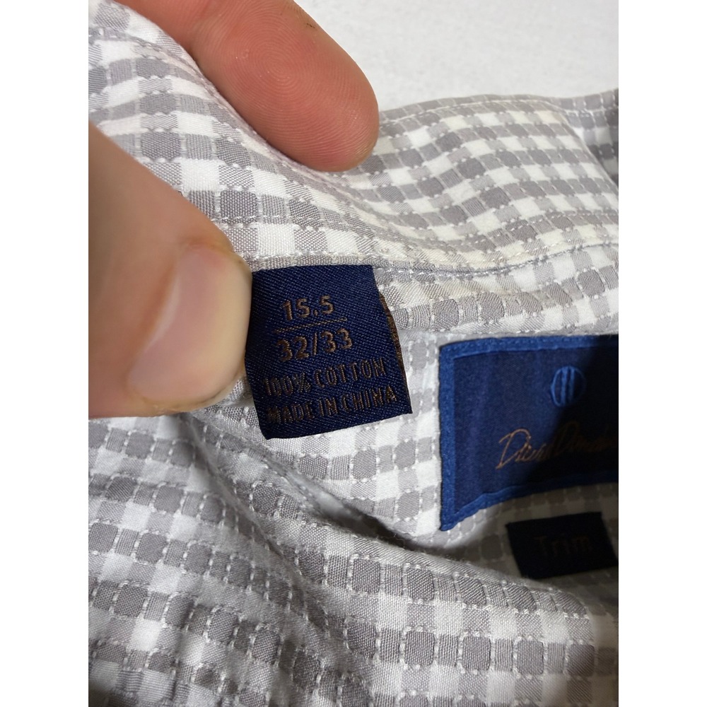 David Donahue Mens Trim Fit Gingham Dress Shirt Grey White 15.5 32/33 Cotton - Picture 3 of 12